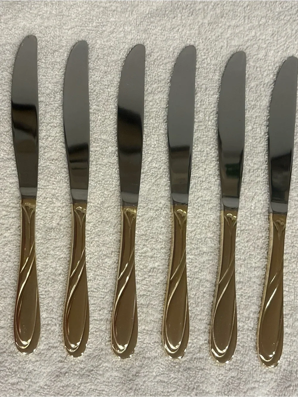 Nicole Gold Plated Scroll Handle Set of 12 Farberware Butter Knives